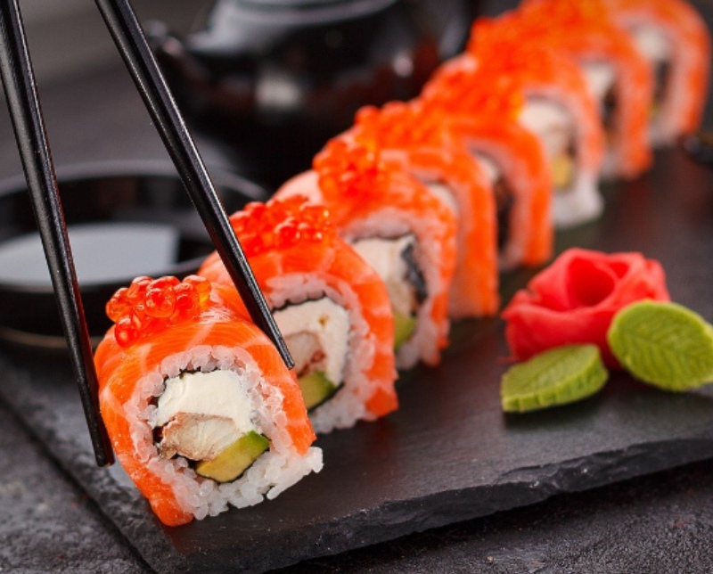 Fresh sushi with salmon roe